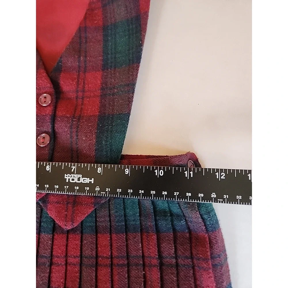 VTG Archie‎ Brown & Son Pleated Skirt Vest Holiday Preppy Red Green Plaid Girl 8